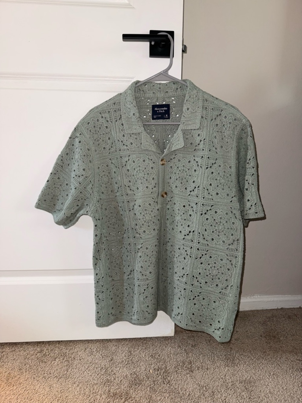 Abercrombie & Fitch Men's Sage Crochet Knit Button-Down Polo